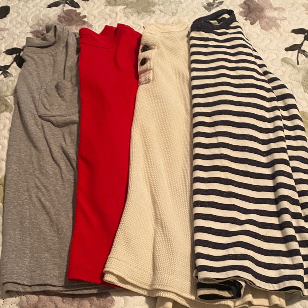 Bundle Kids Long Sleeve Tees - Gray, Red, Cream, and Navy Stripes.